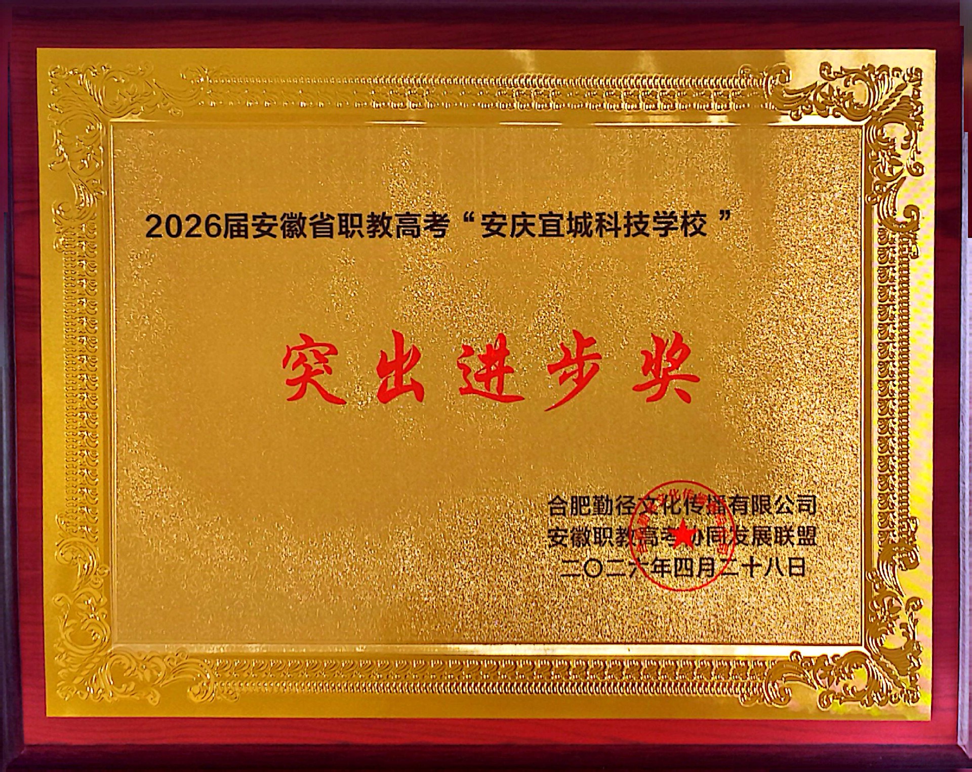 2026.4.28 2026届安徽省职教高考“安庆市宜城科技学校”突出进步奖.jpg